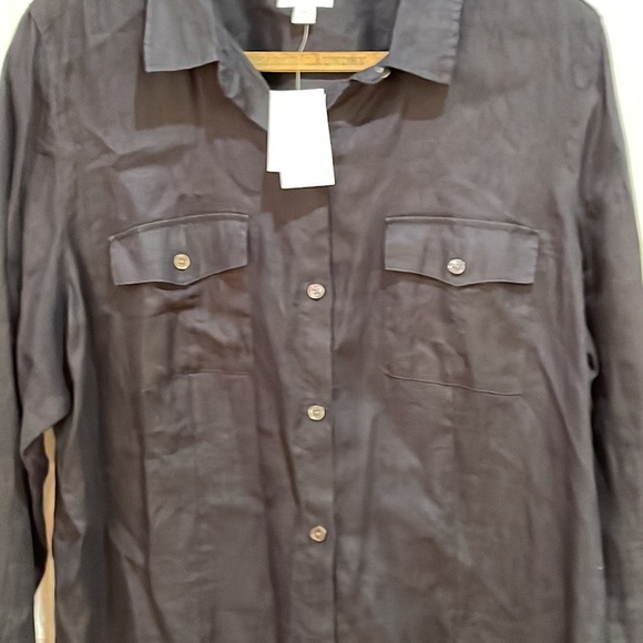 NWT J.Jill || Love Linen Deep Blue Linen Button Down; Size XL Tall - Picture 5 of 11